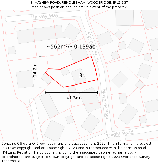 3, MAYHEW ROAD, RENDLESHAM, WOODBRIDGE, IP12 2GT: Plot and title map