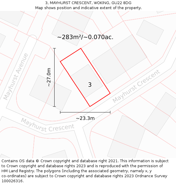 3, MAYHURST CRESCENT, WOKING, GU22 8DG: Plot and title map