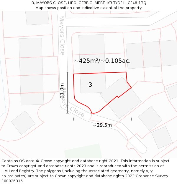 3, MAYORS CLOSE, HEOLGERRIG, MERTHYR TYDFIL, CF48 1BQ: Plot and title map