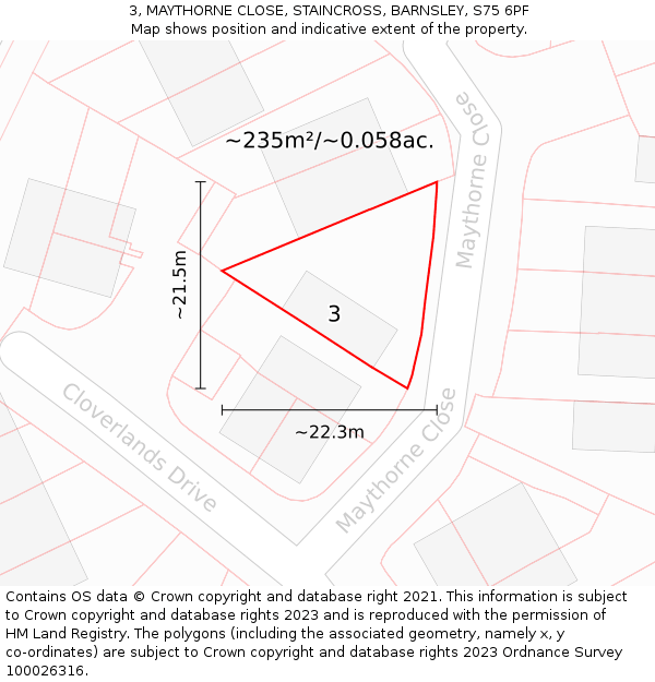 3, MAYTHORNE CLOSE, STAINCROSS, BARNSLEY, S75 6PF: Plot and title map