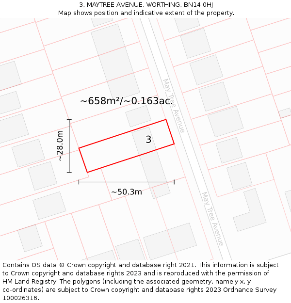 3, MAYTREE AVENUE, WORTHING, BN14 0HJ: Plot and title map