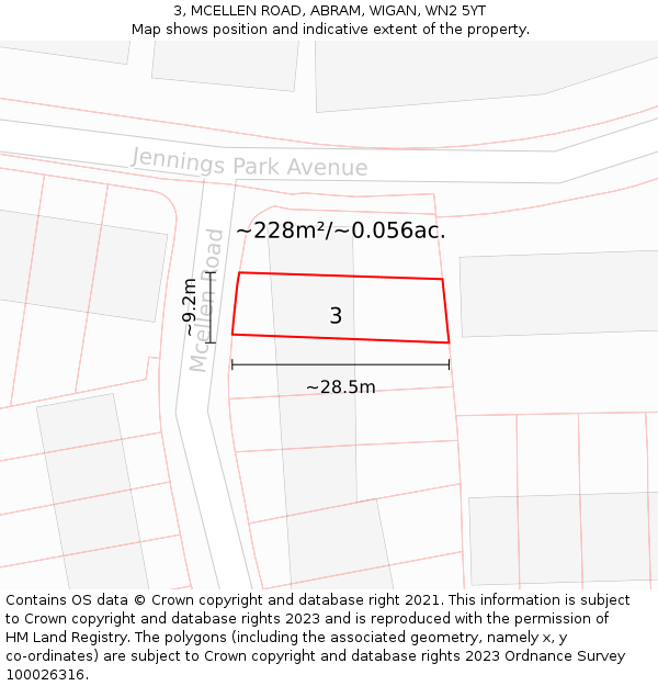 3, MCELLEN ROAD, ABRAM, WIGAN, WN2 5YT: Plot and title map