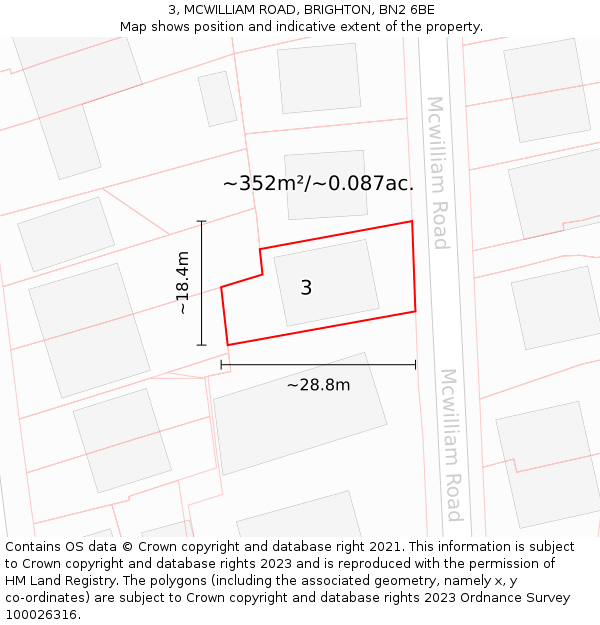 3, MCWILLIAM ROAD, BRIGHTON, BN2 6BE: Plot and title map