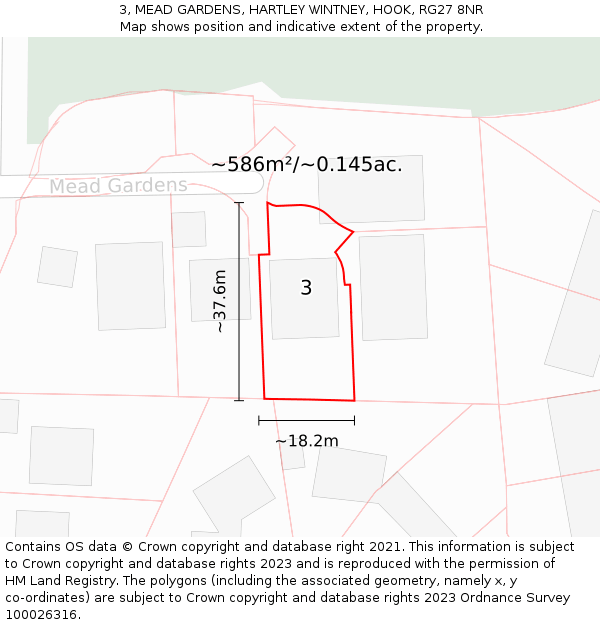 3, MEAD GARDENS, HARTLEY WINTNEY, HOOK, RG27 8NR: Plot and title map