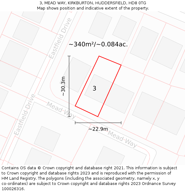 3, MEAD WAY, KIRKBURTON, HUDDERSFIELD, HD8 0TG: Plot and title map