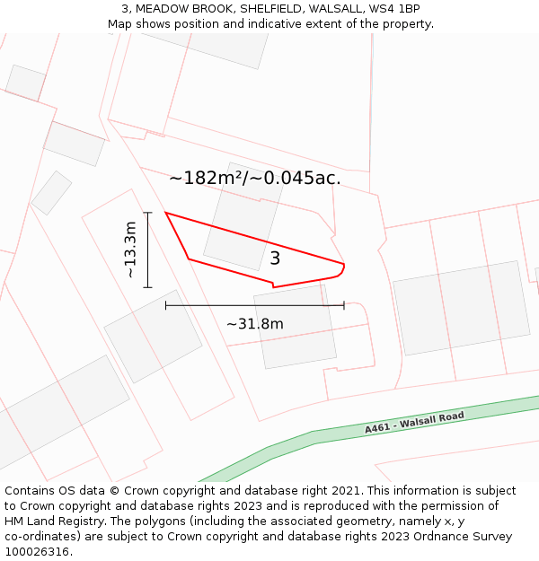 3, MEADOW BROOK, SHELFIELD, WALSALL, WS4 1BP: Plot and title map