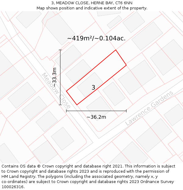 3, MEADOW CLOSE, HERNE BAY, CT6 6NN: Plot and title map