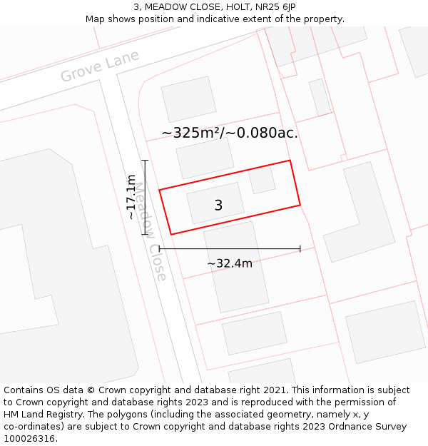 3, MEADOW CLOSE, HOLT, NR25 6JP: Plot and title map