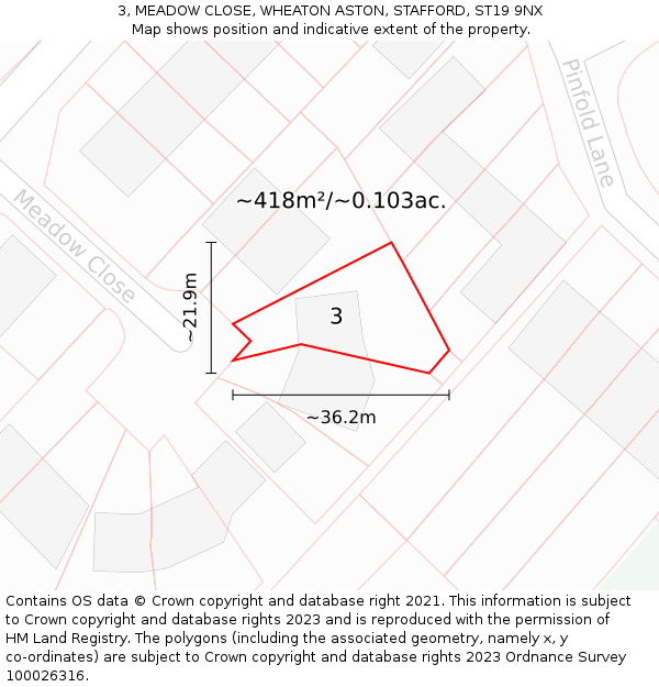 3, MEADOW CLOSE, WHEATON ASTON, STAFFORD, ST19 9NX: Plot and title map
