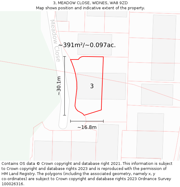 3, MEADOW CLOSE, WIDNES, WA8 9ZD: Plot and title map