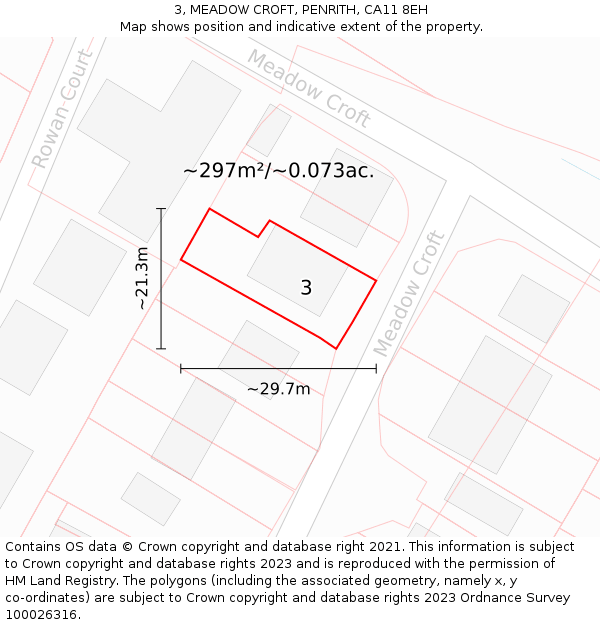 3, MEADOW CROFT, PENRITH, CA11 8EH: Plot and title map