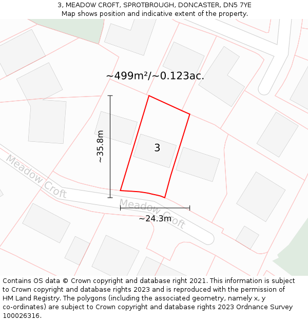 3, MEADOW CROFT, SPROTBROUGH, DONCASTER, DN5 7YE: Plot and title map