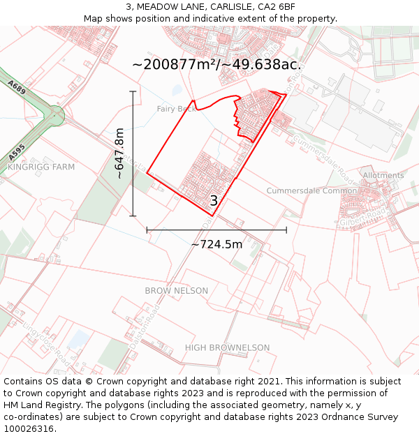 3, MEADOW LANE, CARLISLE, CA2 6BF: Plot and title map