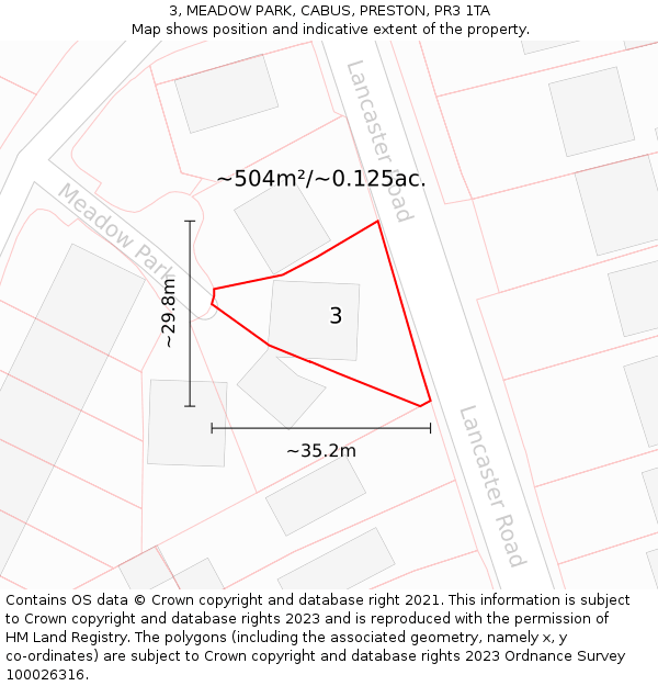 3, MEADOW PARK, CABUS, PRESTON, PR3 1TA: Plot and title map