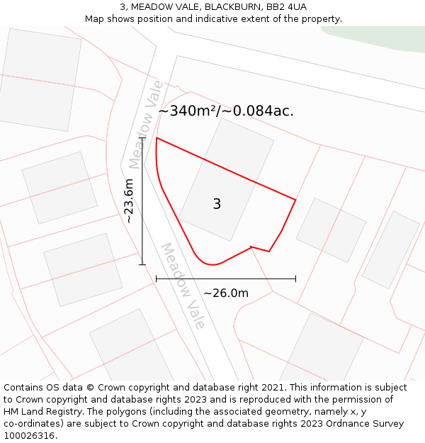 3, MEADOW VALE, BLACKBURN, BB2 4UA: Plot and title map