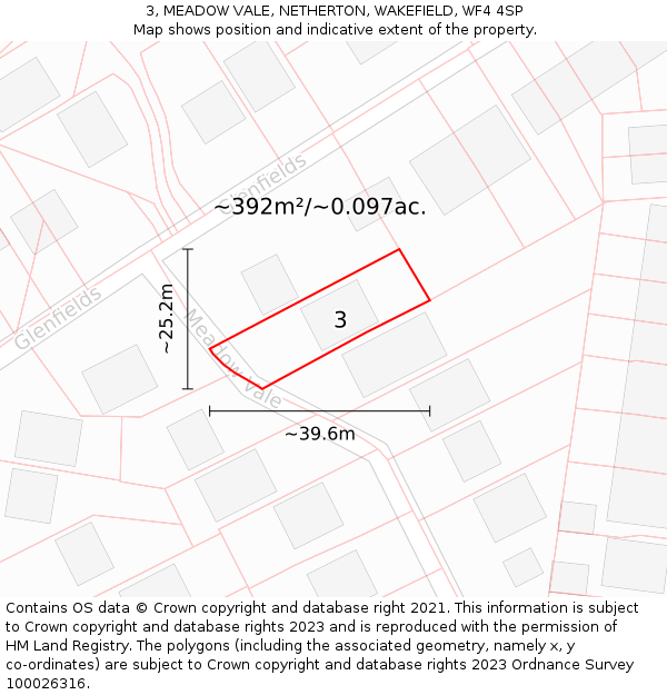 3, MEADOW VALE, NETHERTON, WAKEFIELD, WF4 4SP: Plot and title map