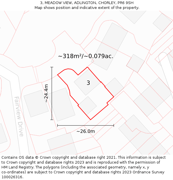 3, MEADOW VIEW, ADLINGTON, CHORLEY, PR6 9SH: Plot and title map