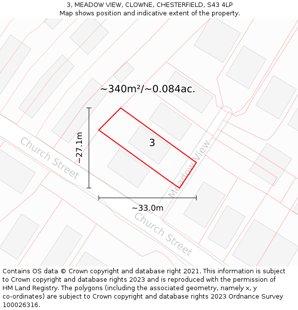 3, MEADOW VIEW, CLOWNE, CHESTERFIELD, S43 4LP: Plot and title map