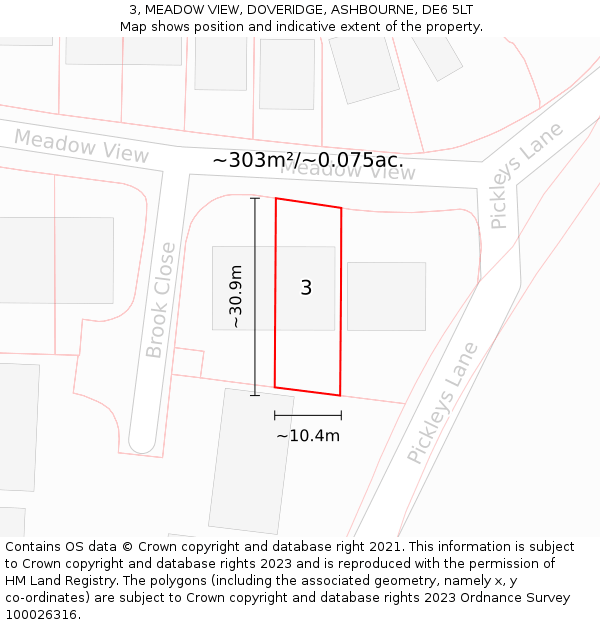 3, MEADOW VIEW, DOVERIDGE, ASHBOURNE, DE6 5LT: Plot and title map