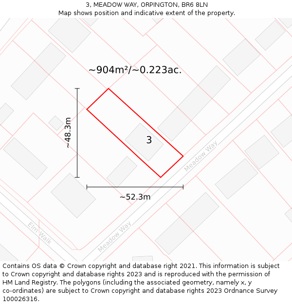 3, MEADOW WAY, ORPINGTON, BR6 8LN: Plot and title map