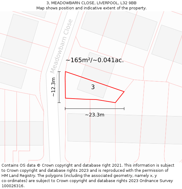 3, MEADOWBARN CLOSE, LIVERPOOL, L32 9BB: Plot and title map