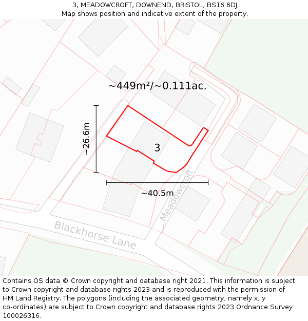 3, MEADOWCROFT, DOWNEND, BRISTOL, BS16 6DJ: Plot and title map