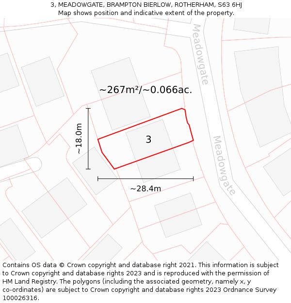 3, MEADOWGATE, BRAMPTON BIERLOW, ROTHERHAM, S63 6HJ: Plot and title map