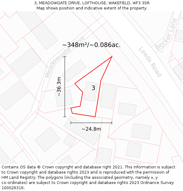 3, MEADOWGATE DRIVE, LOFTHOUSE, WAKEFIELD, WF3 3SR: Plot and title map