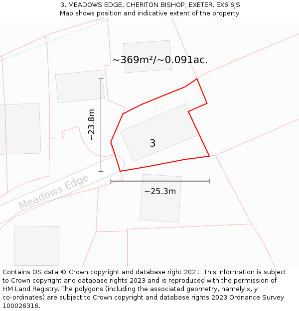 3, MEADOWS EDGE, CHERITON BISHOP, EXETER, EX6 6JS: Plot and title map