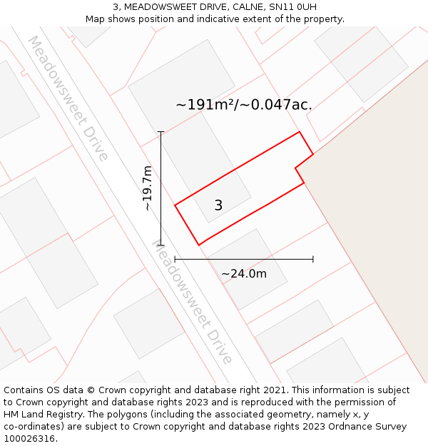 3, MEADOWSWEET DRIVE, CALNE, SN11 0UH: Plot and title map