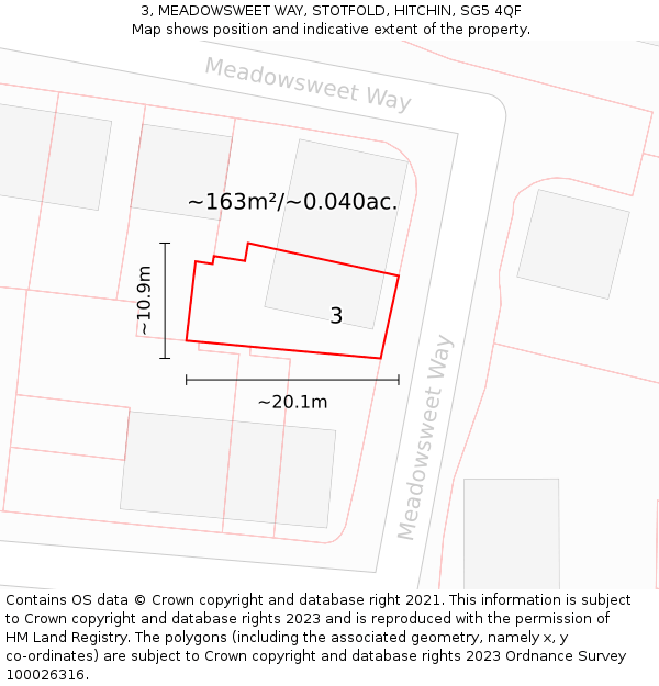 3, MEADOWSWEET WAY, STOTFOLD, HITCHIN, SG5 4QF: Plot and title map