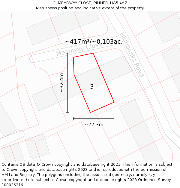 3, MEADWAY CLOSE, PINNER, HA5 4AZ: Plot and title map