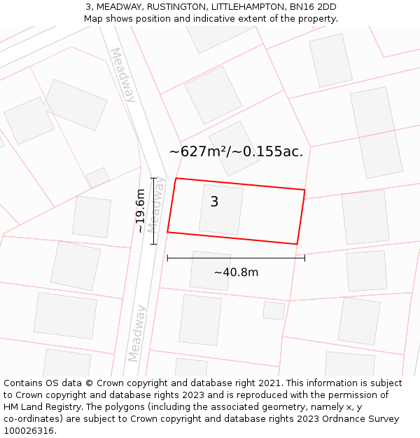 3, MEADWAY, RUSTINGTON, LITTLEHAMPTON, BN16 2DD: Plot and title map