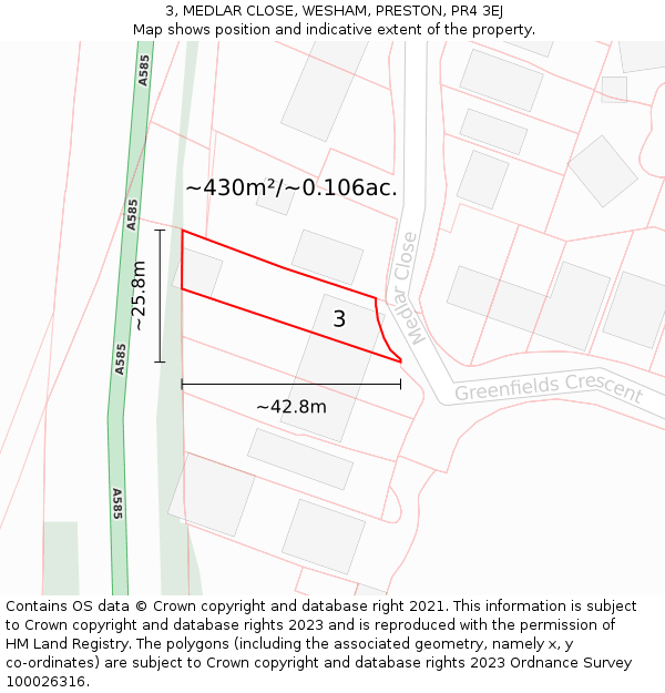 3, MEDLAR CLOSE, WESHAM, PRESTON, PR4 3EJ: Plot and title map