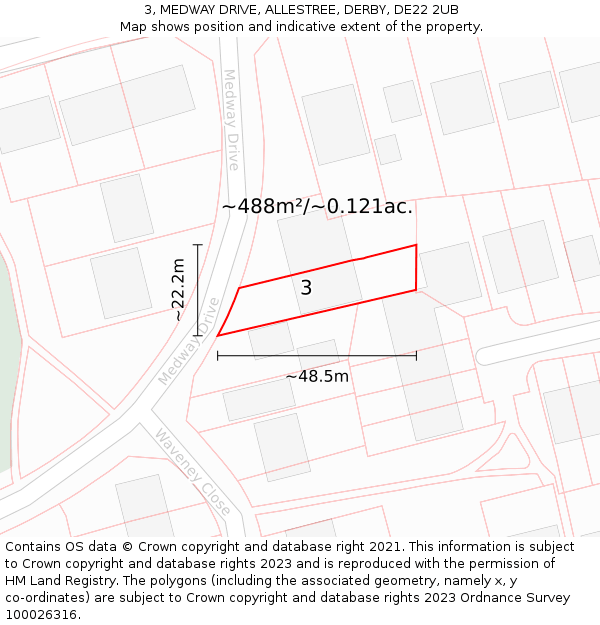 3, MEDWAY DRIVE, ALLESTREE, DERBY, DE22 2UB: Plot and title map