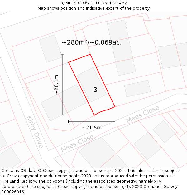 3, MEES CLOSE, LUTON, LU3 4AZ: Plot and title map