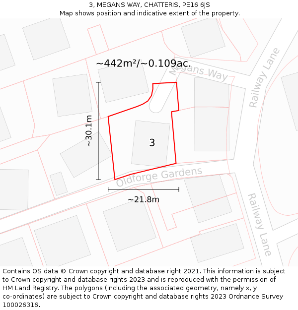 3, MEGANS WAY, CHATTERIS, PE16 6JS: Plot and title map
