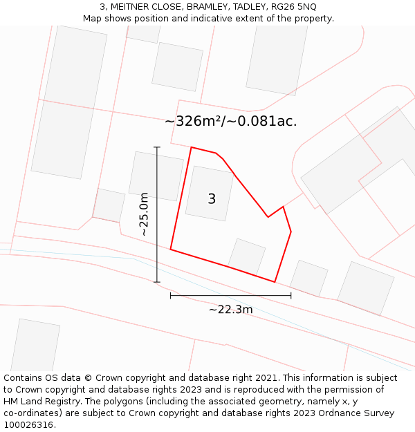 3, MEITNER CLOSE, BRAMLEY, TADLEY, RG26 5NQ: Plot and title map