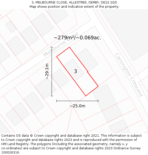 3, MELBOURNE CLOSE, ALLESTREE, DERBY, DE22 2QS: Plot and title map