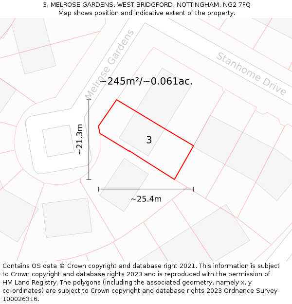 3, MELROSE GARDENS, WEST BRIDGFORD, NOTTINGHAM, NG2 7FQ: Plot and title map