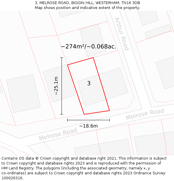 3, MELROSE ROAD, BIGGIN HILL, WESTERHAM, TN16 3DB: Plot and title map