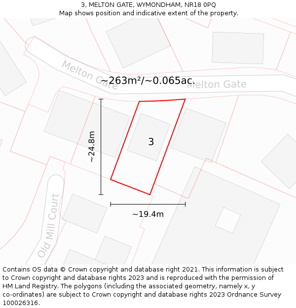 3, MELTON GATE, WYMONDHAM, NR18 0PQ: Plot and title map