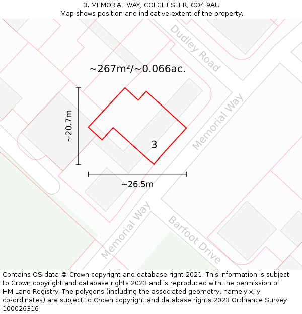 3, MEMORIAL WAY, COLCHESTER, CO4 9AU: Plot and title map