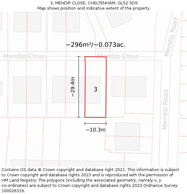 3, MENDIP CLOSE, CHELTENHAM, GL52 5DS: Plot and title map