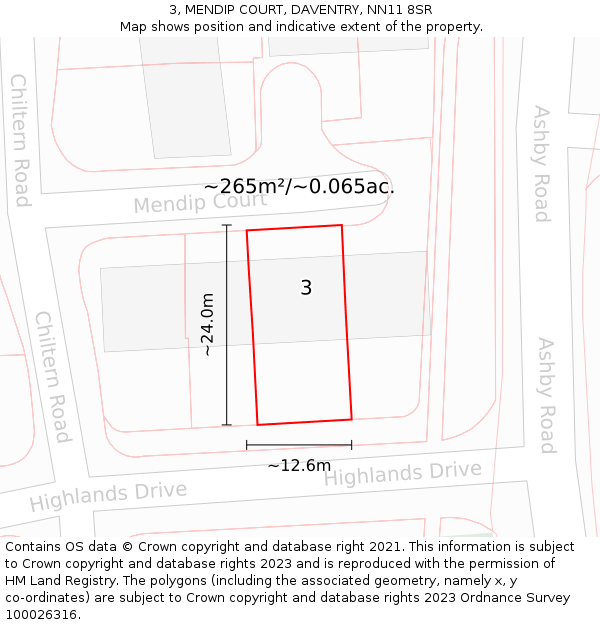 3, MENDIP COURT, DAVENTRY, NN11 8SR: Plot and title map
