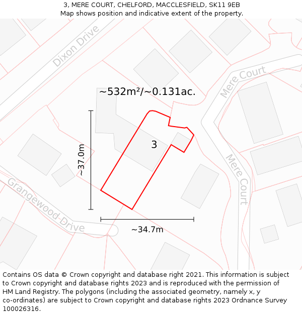 3, MERE COURT, CHELFORD, MACCLESFIELD, SK11 9EB: Plot and title map