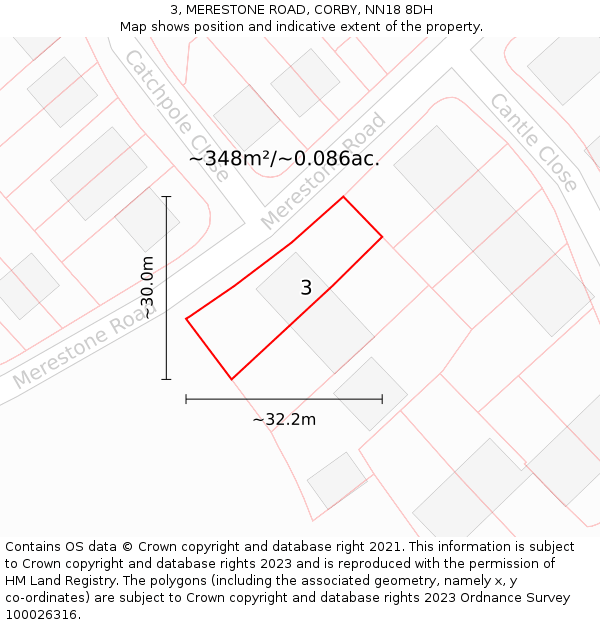 3, MERESTONE ROAD, CORBY, NN18 8DH: Plot and title map