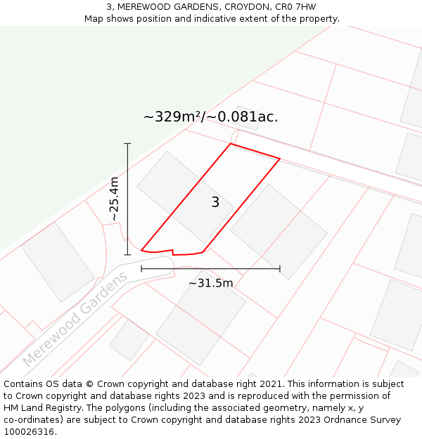 3, MEREWOOD GARDENS, CROYDON, CR0 7HW: Plot and title map
