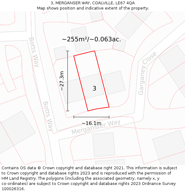 3, MERGANSER WAY, COALVILLE, LE67 4QA: Plot and title map