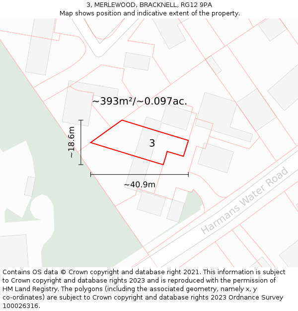3, MERLEWOOD, BRACKNELL, RG12 9PA: Plot and title map